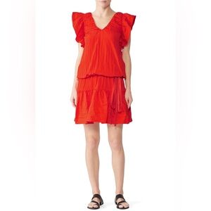 Victoria Beckham Bright Red Crinkle Parachute Drop Waist Mini Dress